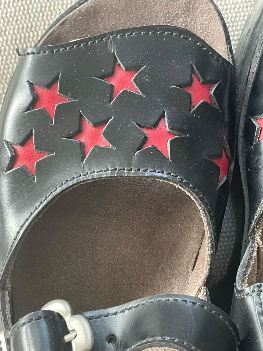 Tredair Black Sandals 1990s Vintage Red Star Cutouts *RARE*